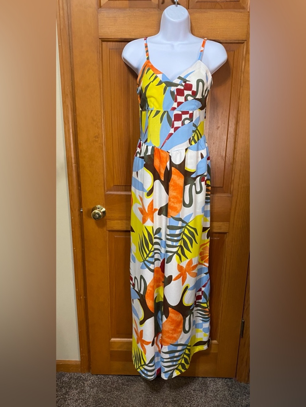 NWT Jolie & Joy Tropical Print Wide-Leg Jumpsuit - White Multi - Picture 3 of 6